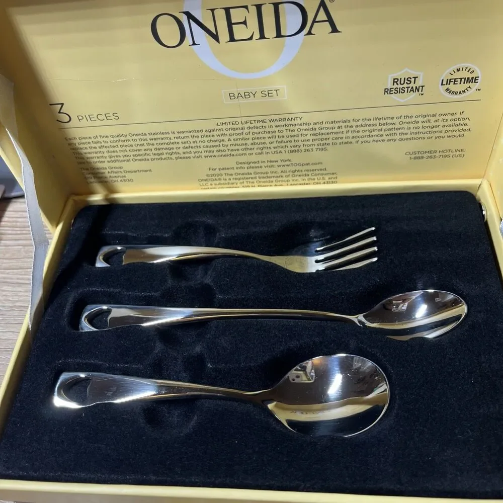 Oneida CHATEAU 18/10 SS 3-Piece Baby Infant Flatware Set NEW Baby Gift Boxed NIB
